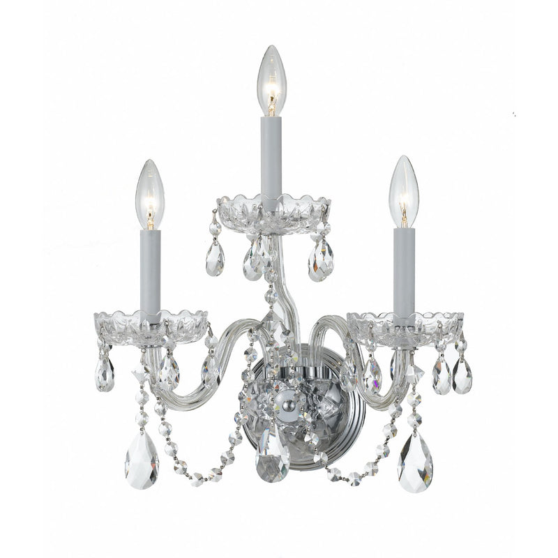 Traditional Crystal 3 Light 15" Sconce in Polished Chrome