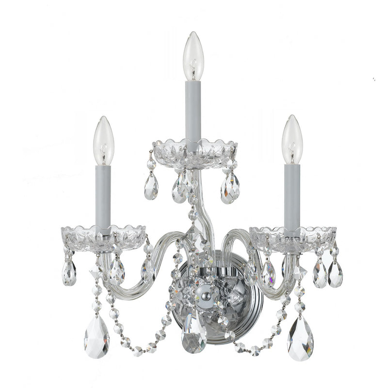 Traditional Crystal 3 Light 15" Sconce in Polished Chrome