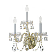 Traditional Crystal 3 Light 15" Sconce in Polished Brass
