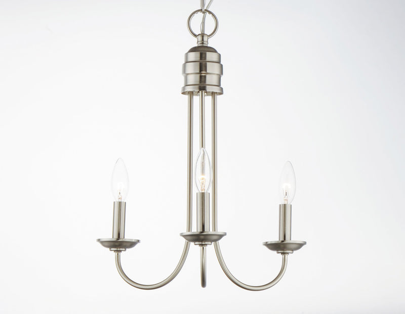 Logan 3 Light Candle Chandelier in Satin Nickel