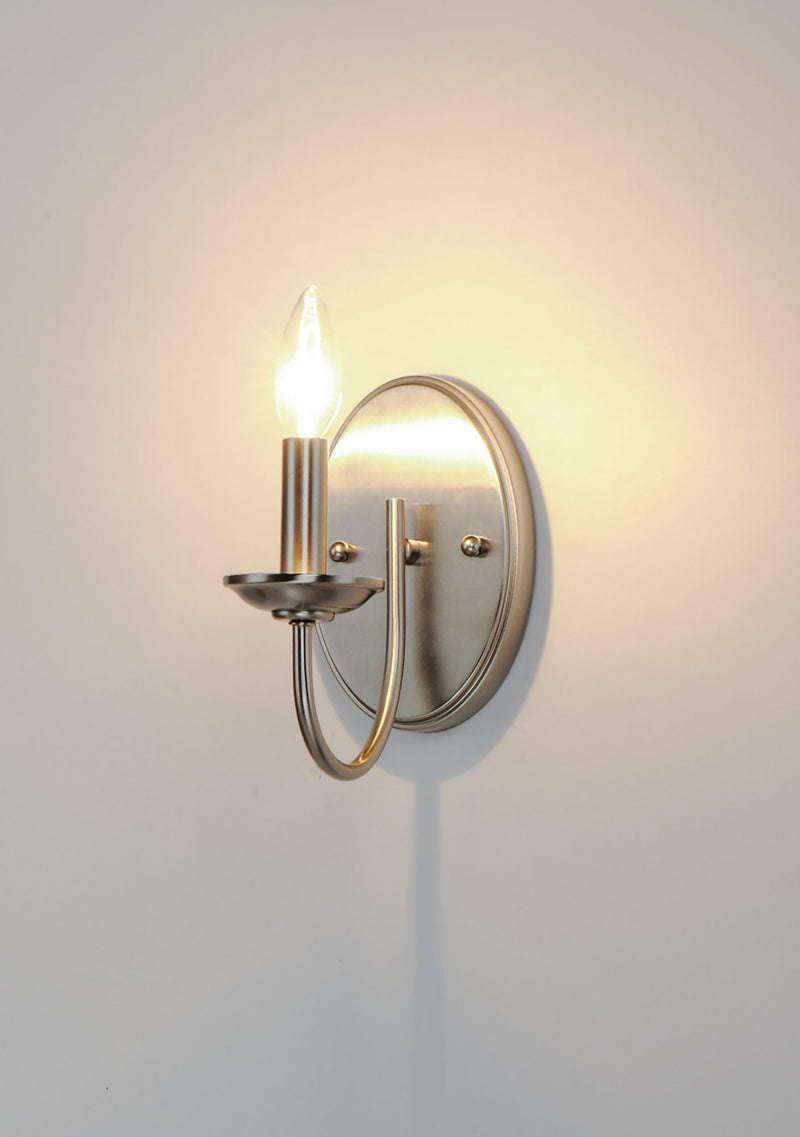 Logan 1 Light Candle Wall Sconce in Satin Nickel