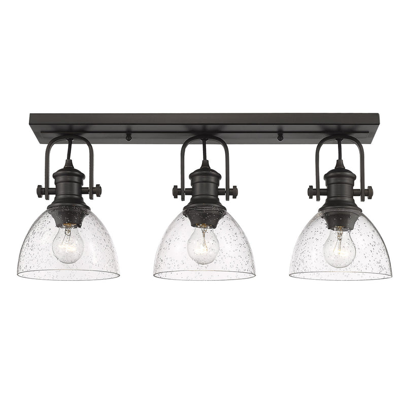 Hines 3-Light Semi-Flush in Rubbed Bronze with Seeded Glass