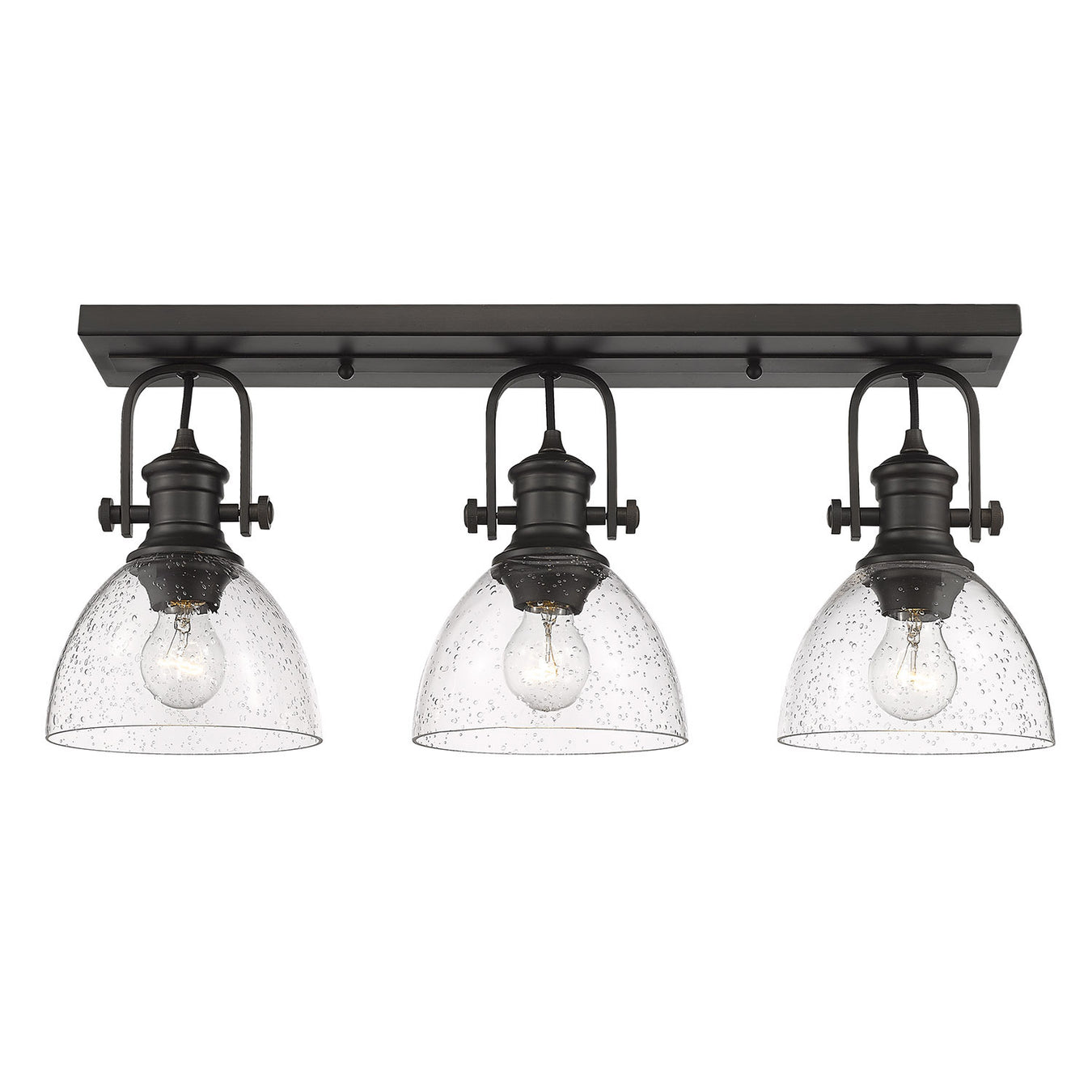 Hines 3-Light Semi-Flush in Rubbed Bronze with Seeded Glass