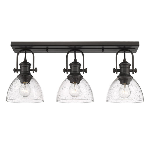 Hines 3-Light Semi-Flush in Rubbed Bronze with Seeded Glass