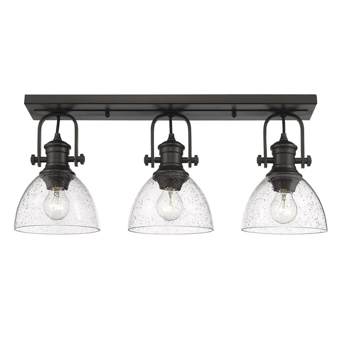 Hines 3-Light Semi-Flush in Rubbed Bronze with Seeded Glass