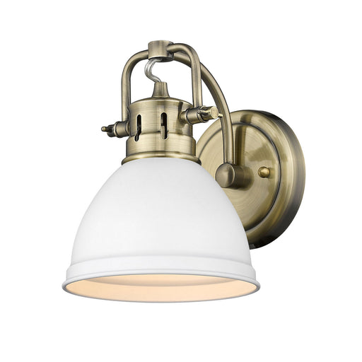 Duncan 1-Light Bath Vanity in Aged Brass with Matte White Shade