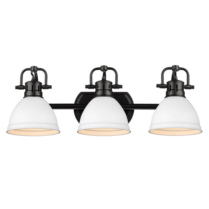 Duncan 3-Light Bath Vanity in Matte Black with Matte White Shades