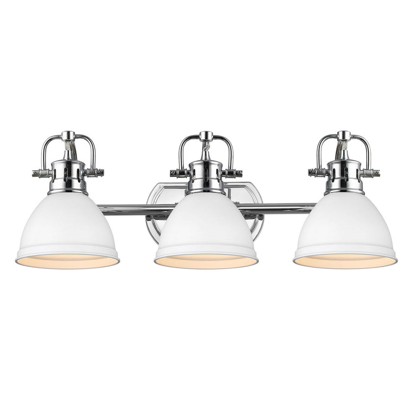 Duncan 3-Light Bath Vanity in Chrome with Matte White Shades