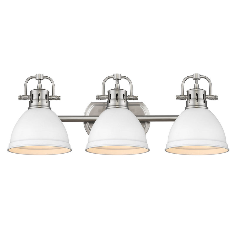 Duncan 3-Light Bath Vanity in Pewter with Matte White Shades