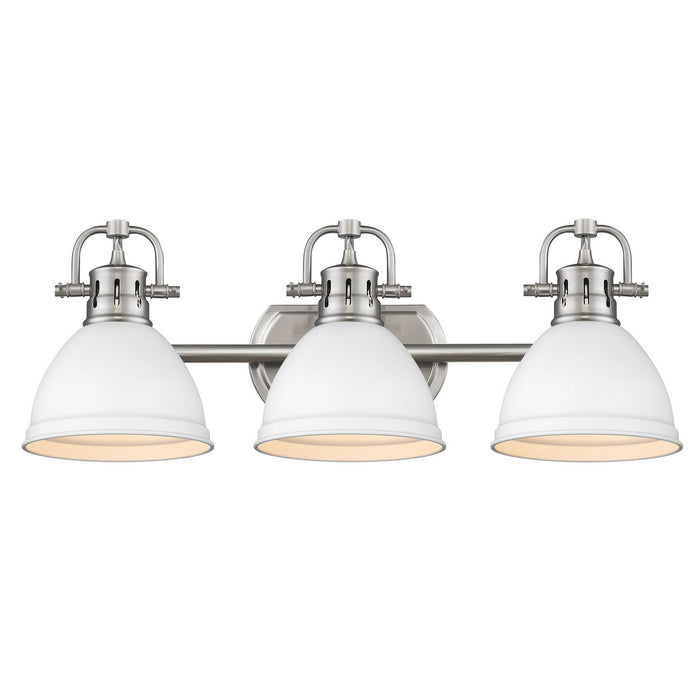 Duncan 3-Light Bath Vanity in Pewter with Matte White Shades