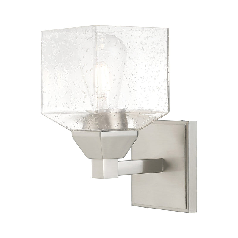 Aragon Wall Sconce with Clear Seeded Glass in Brushed Nickel