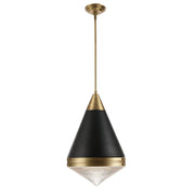 Hargreaves 1 Light Metal Shade Pendant in Black / Natural Aged Brass
