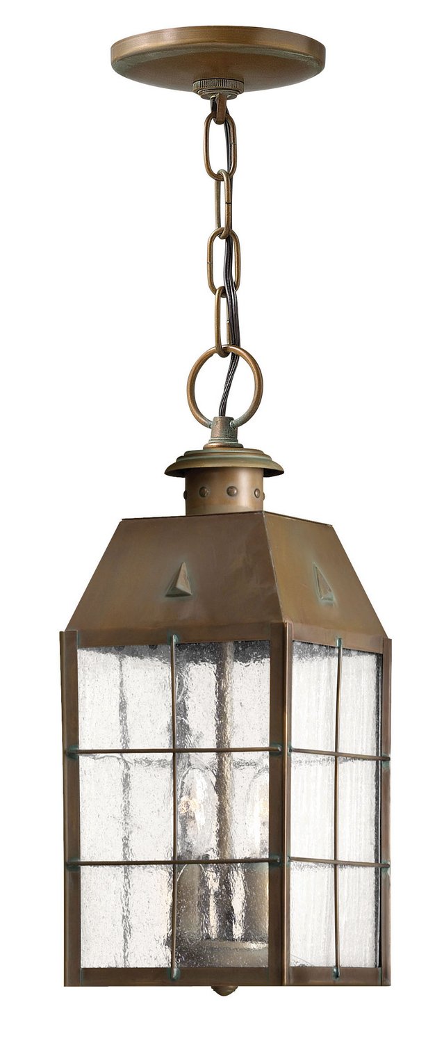 Nantucket Outdoor Hanging Lantern in Aged Brass