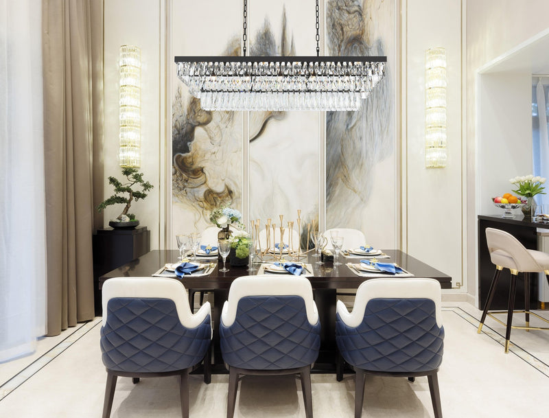 Josephine 48" Rectangular 17-Light Chandelier in Black And Clear