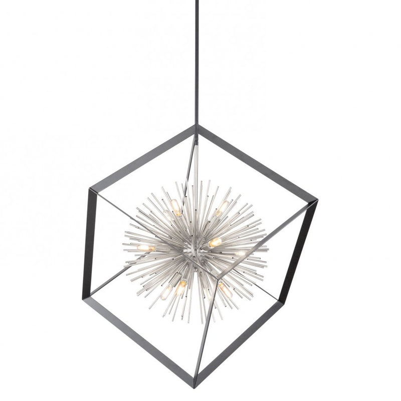 Sunburst 12-Light Chandelier in Matte Black and Chrome