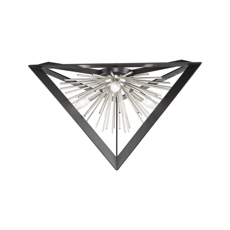 Sunburst 3-Light Flush Mount in Matte Black and Chrome