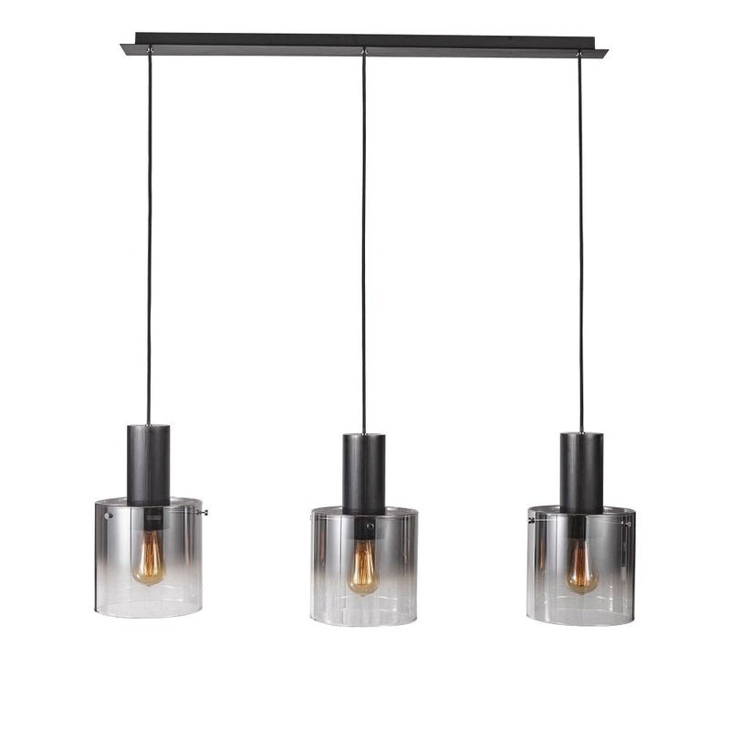 Henley 3-Light Linear Pendant in Satin Black and Smoke Glass