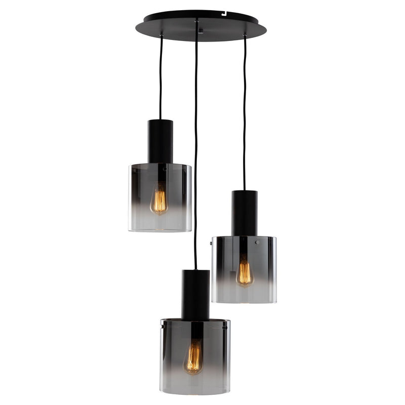 Henley 3-Light Pendant in Satin Black and Smoke Glass