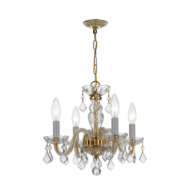 Traditional Crystal 4 Light 15" Chandelier in Polished Brass