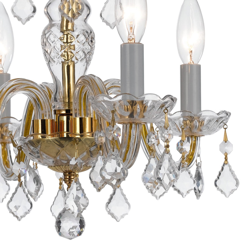 Traditional Crystal 4 Light 15" Chandelier in Polished Brass