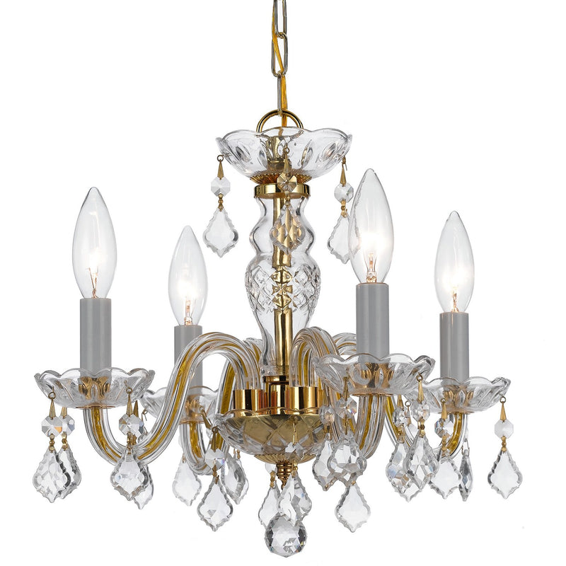 Traditional Crystal 4 Light 15" Chandelier in Polished Brass