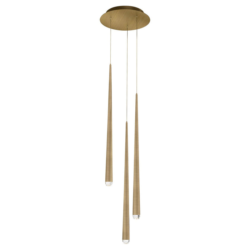 Cascade 3-Light Round Crystal Pendant in Aged Brass