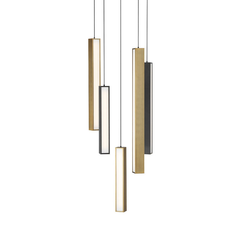 Chaos 5-Light Round Pendant in Black/aged Brass & Black