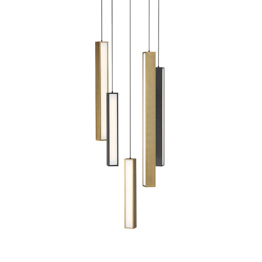 Chaos 5-Light Round Pendant in Black/aged Brass & Black
