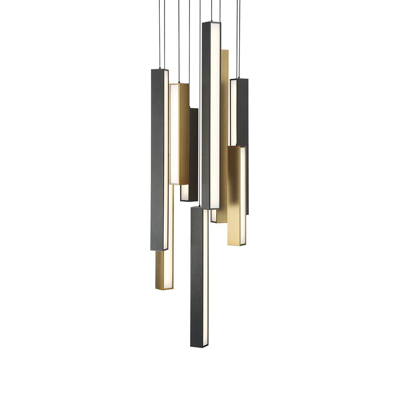 Chaos 9-Light Round Pendant in Black/aged Brass & Black