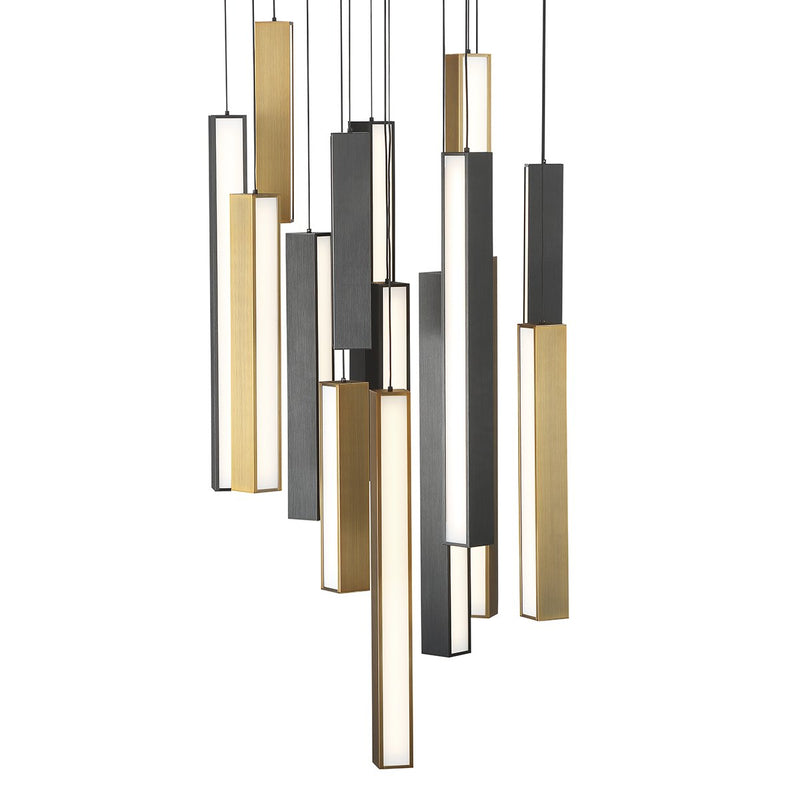 Chaos 15-Light Round Pendant in Black/aged Brass & Black