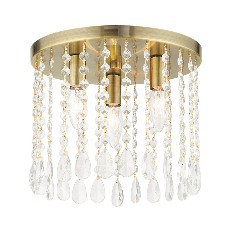 Elizabeth Three Light Flush Mount in Antique Brass