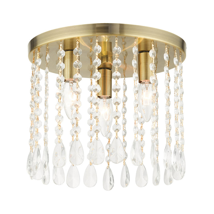 Elizabeth Three Light Flush Mount in Antique Brass