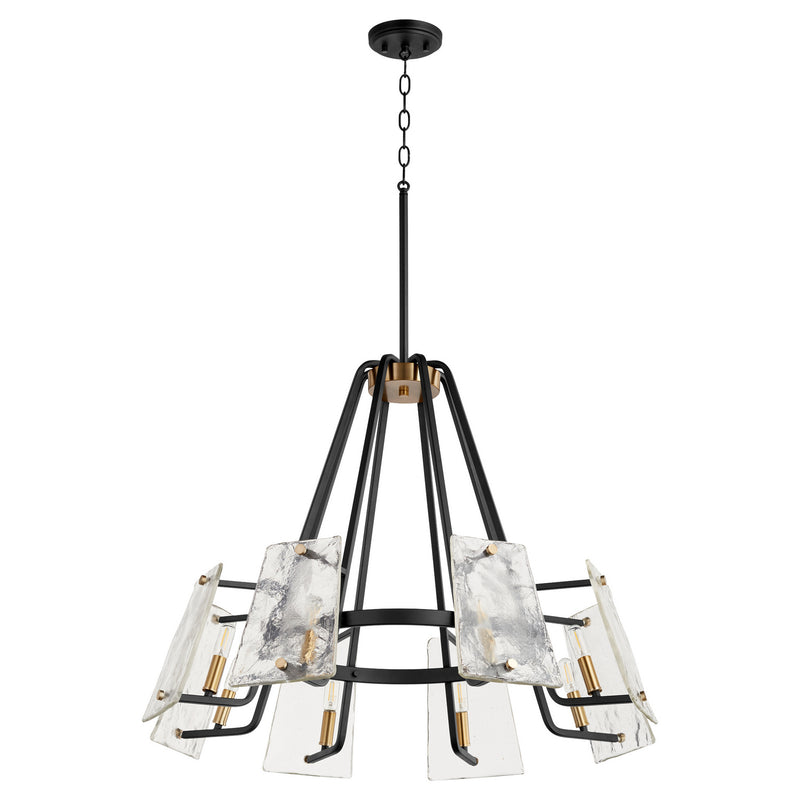Tioga Transitional Chandelier in Textured Black W/ Aged Brass