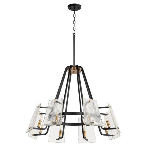 Tioga Transitional Chandelier in Textured Black W/ Aged Brass