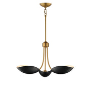 Maris 3 Light Chandelier in Black / Natural Aged Brass
