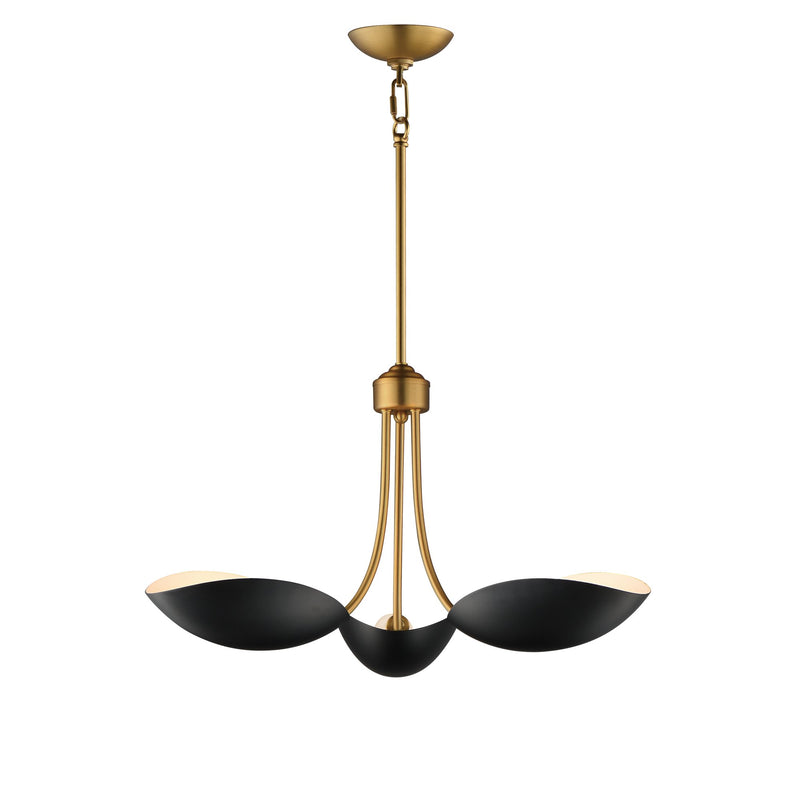 Maris 3 Light Chandelier in Black / Natural Aged Brass