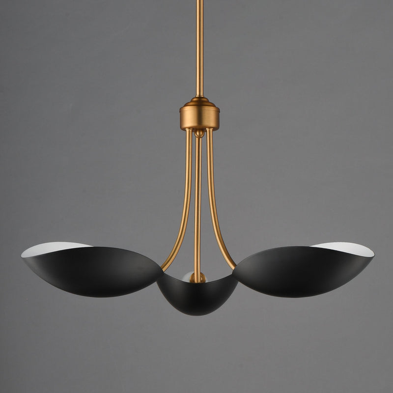 Maris 3 Light Chandelier in Black / Natural Aged Brass