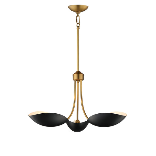 Maris 3 Light Chandelier in Black / Natural Aged Brass