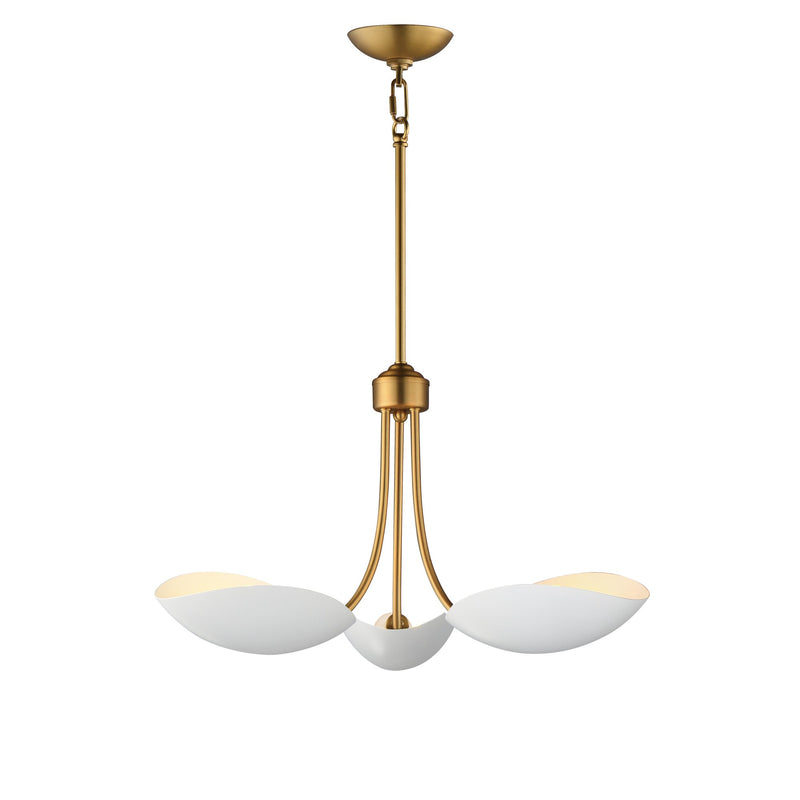 Maris 3 Light Chandelier in White / Natural Aged Brass