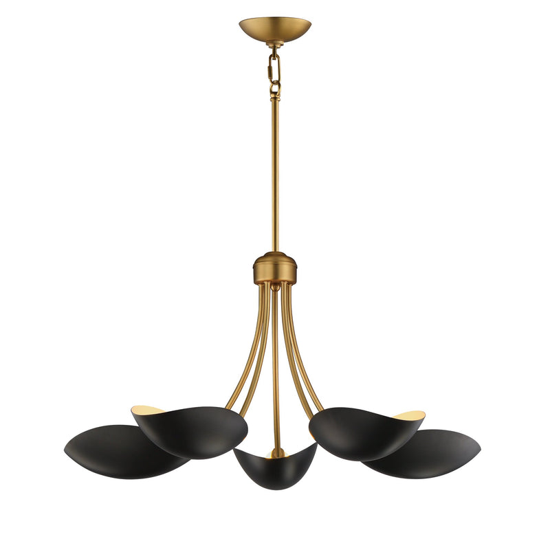 Maris 5 Light Chandelier in Black / Natural Aged Brass