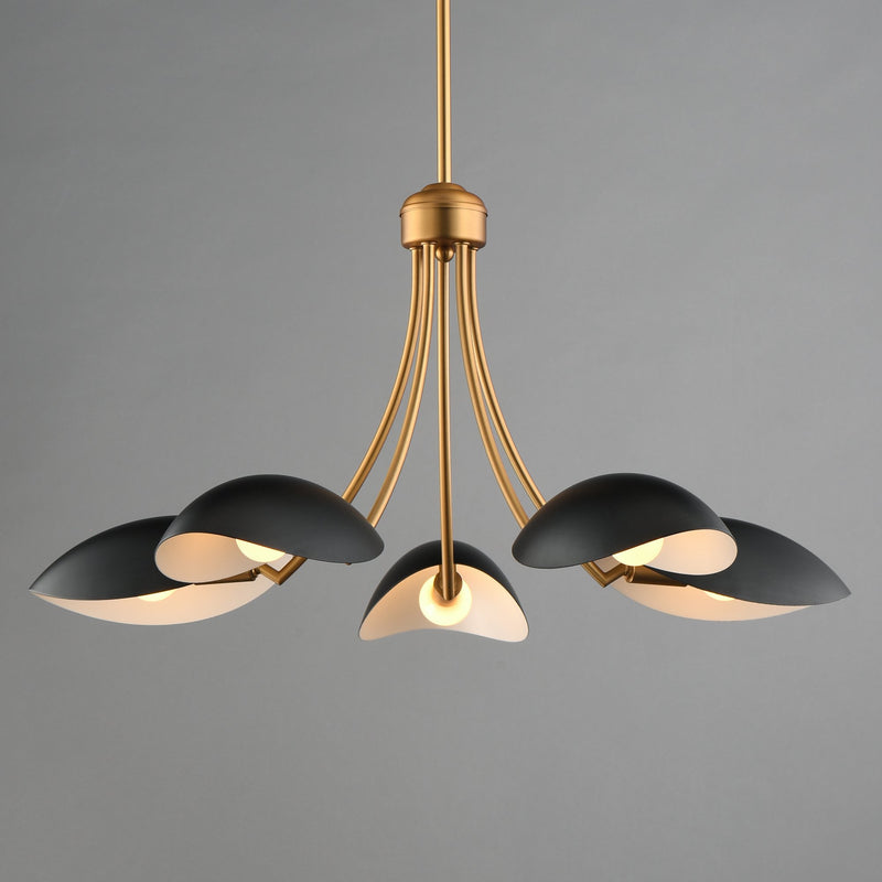 Maris 5 Light Chandelier in Black / Natural Aged Brass