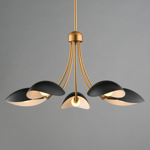 Maris 5 Light Chandelier in Black / Natural Aged Brass