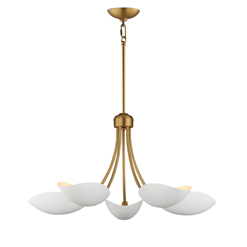 Maris 5 Light Chandelier in White / Natural Aged Brass