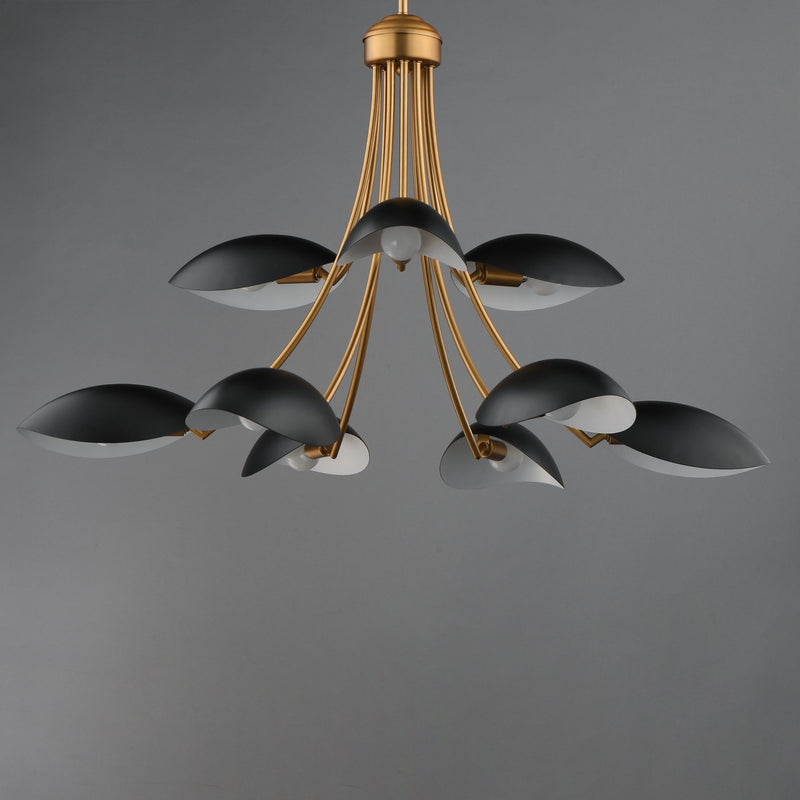 Maris 9 Light Chandelier in Black / Natural Aged Brass