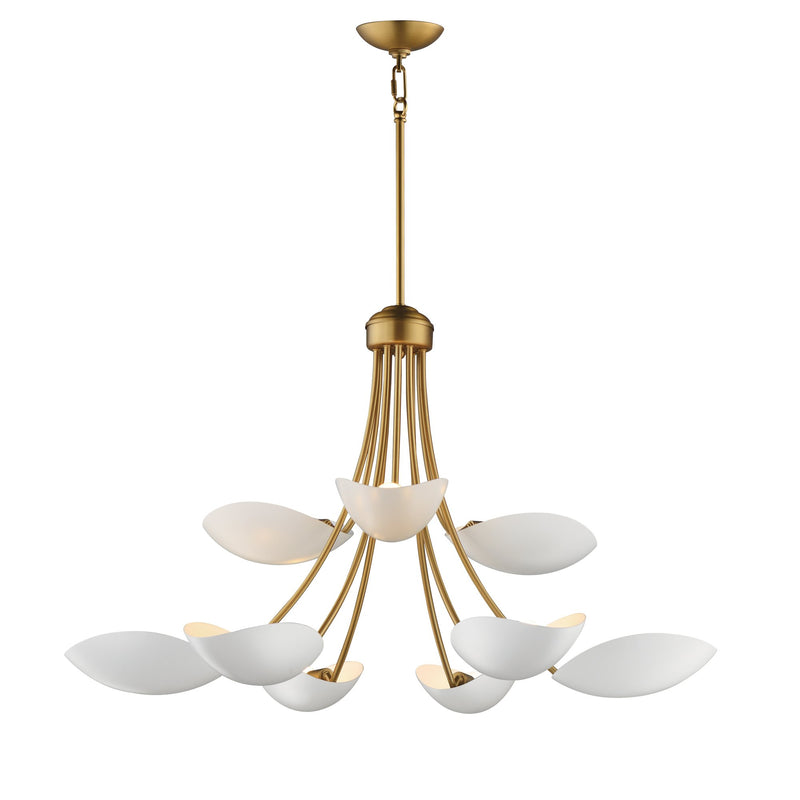 Maris 9 Light Chandelier in White / Natural Aged Brass