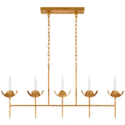 Illana Five Light Linear Chandelier in Antique Gold Leaf