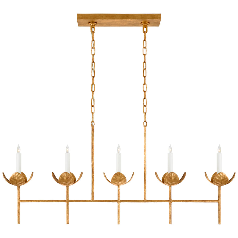 Illana Five Light Linear Chandelier in Antique Gold Leaf