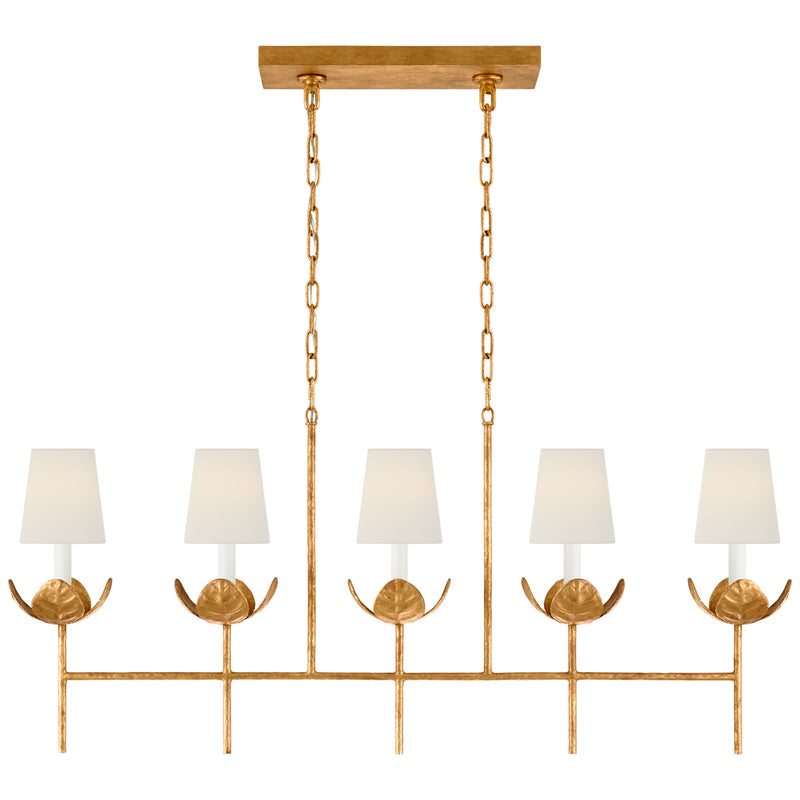 Illana Five Light Linear Chandelier in Antique Gold Leaf