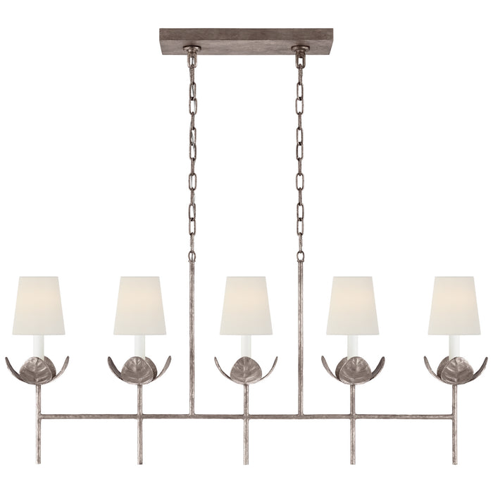 Illana Five Light Linear Chandelier in Burnished Silver Leaf