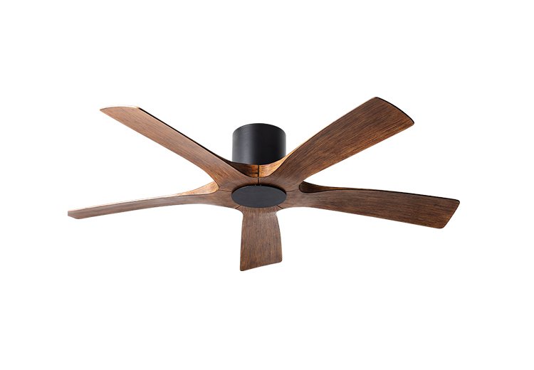 Aviator 5 54" Outdoor Flush Mount Ceiling Fan in Matte Black / Distressed Koa